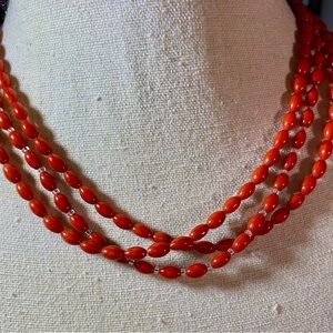 Coral Beaded Necklace Triple Strand Designed by Rita  Handmade One of a kind